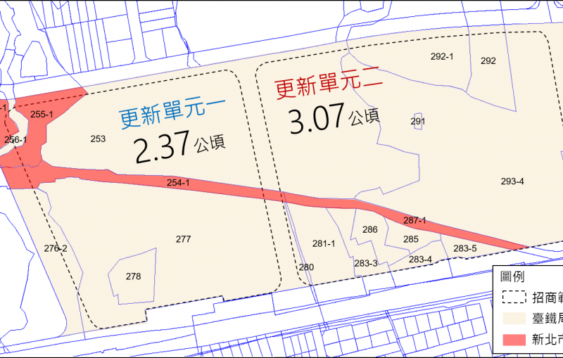 臺北市南港調車場都市更新招商開發案土地權屬分佈圖